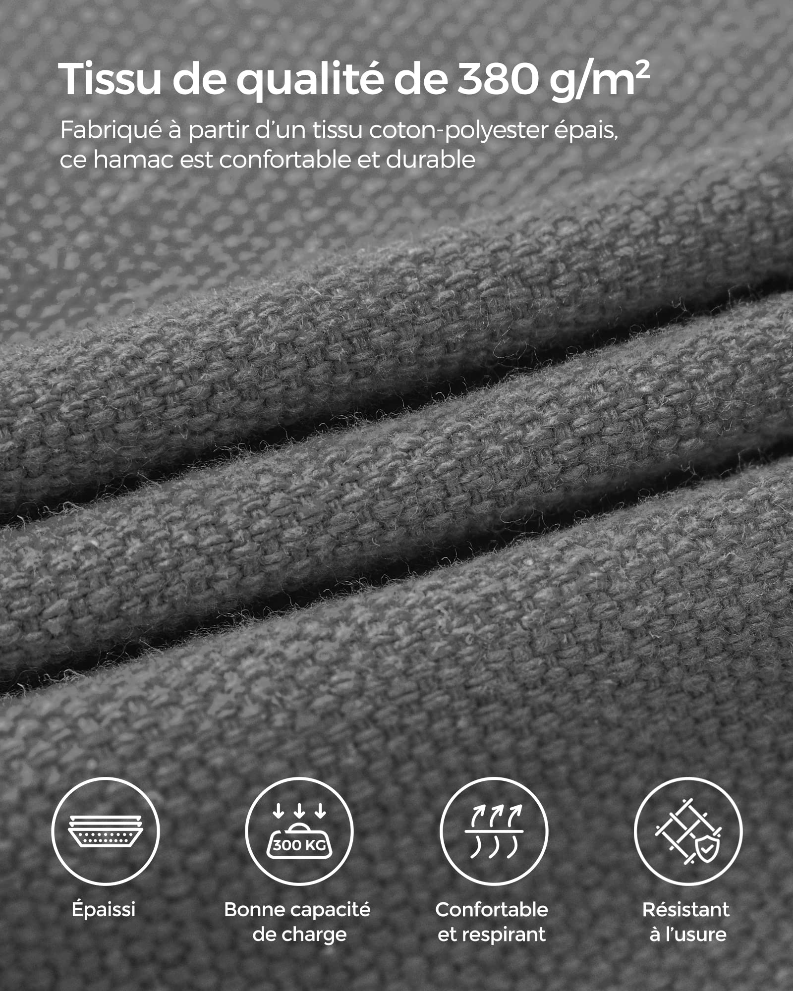 SONGMICS Hamac, 210 x 150 cm, Double Hamac, Capacité de Charge 300 kg, pour Jardin, Terrasse, Balcon, Extérieur, Camping, avec Sac de Transport, Sangles de Fixation et Mousquetons, Gris GDC15GY
