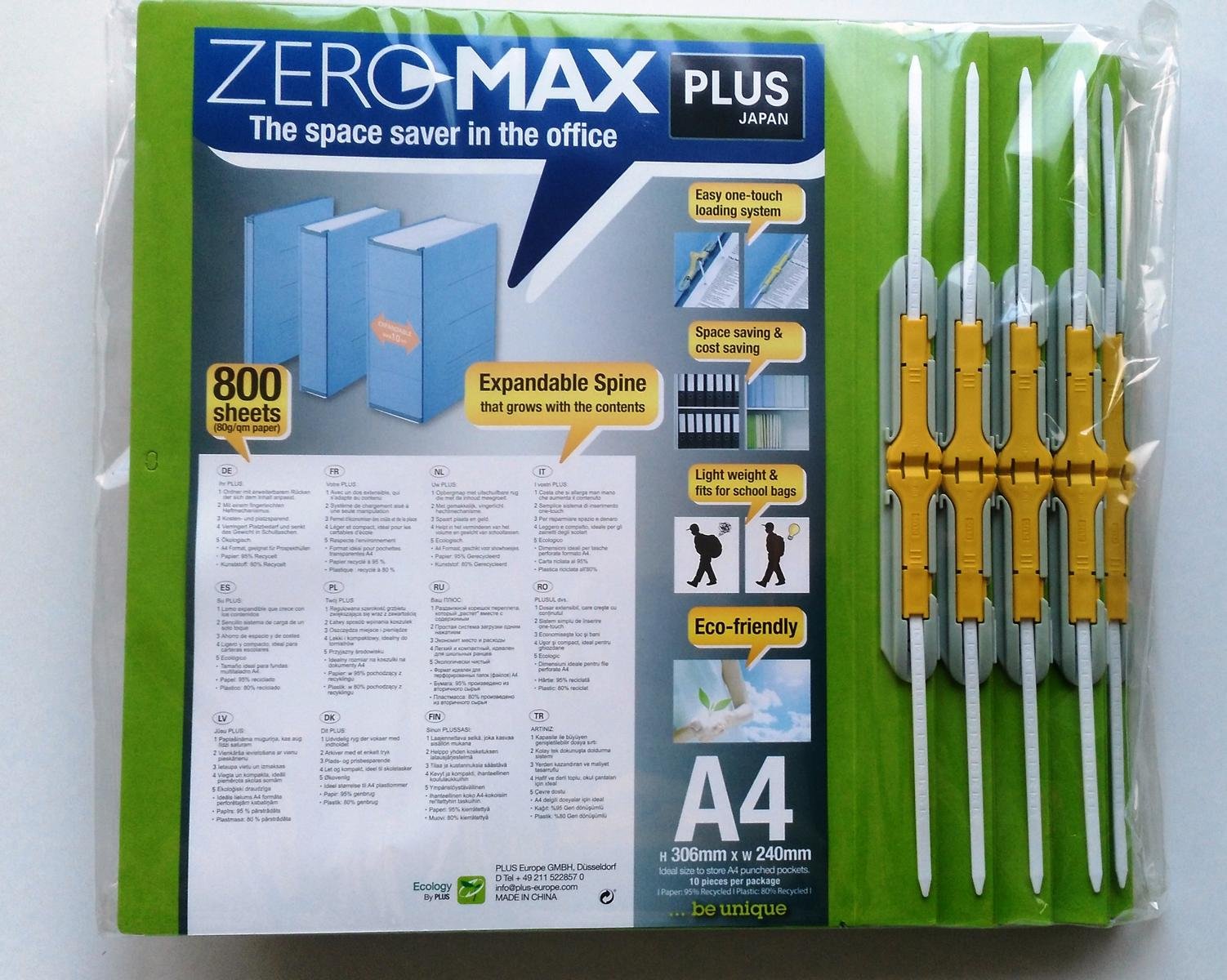 Plus Japan FL-021SSW-GR Zero Max Expandable File - Green (Pack of 10)