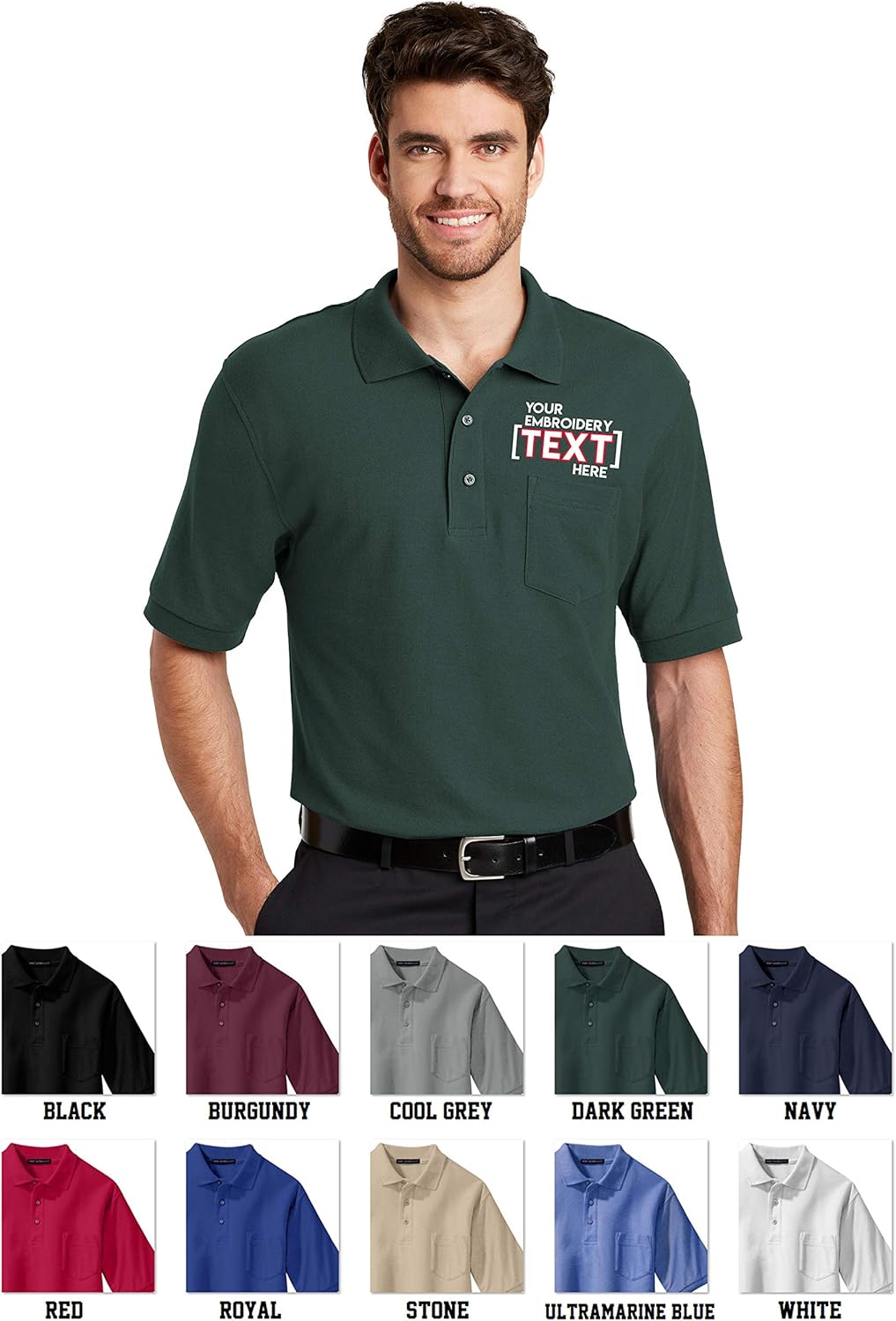 Custom Embroidered Mens Polo Shirts with Pockets - Embroidery Collared Pocket Shirt
