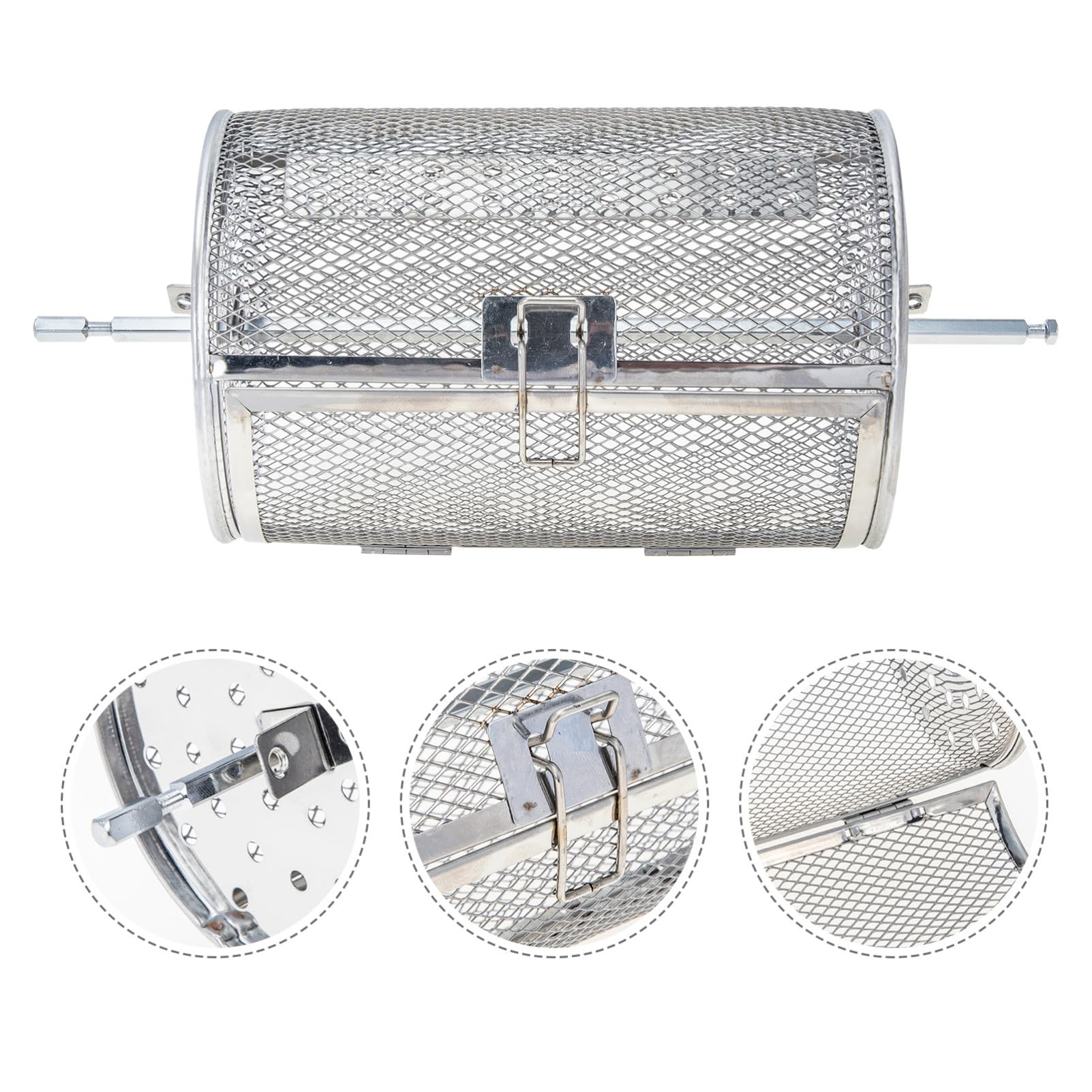 Jaula Giratoria para Barbacoa de Acero Inoxidable Resistente la Oxidación Accesorio Práctico para Asar Nueces y Carne Horno Eléctrico y Freidora de Aire Incluye Cesta y Eje para