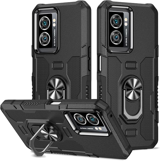 XINYEXIN Case for Oppo A57 4G, 360° Rotating Magnet Ring Stand Shockproof Case, Hard PC + Soft TPU Bumper Armor Case Military Grade Protective Cover - Black
