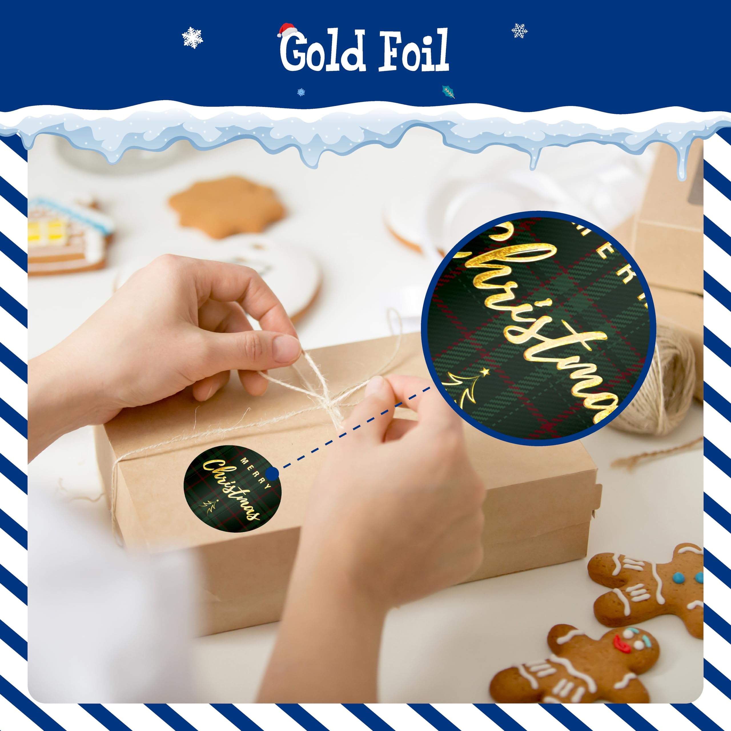 250 PCS Merry Christmas Stickers - Gold Foil Seals For Gifts, Cards & Holiday Decorations