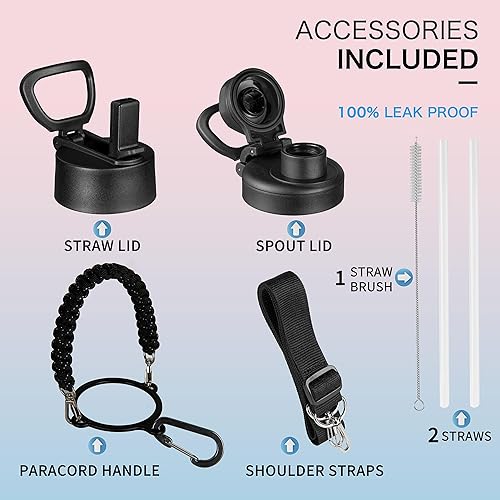 Miniatura 5 de KXIAOCHEN Botella de agua aislada, botella de agua de acero inoxidable, 2 tapas (con pajilla y tapa con asa), botellas de agua metálicas de boca