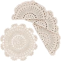 Phantomon Handmade Crochet Cotton Lace Doilies - 10 Inch Round Beige Placemats Set of 4 for Table Decor
