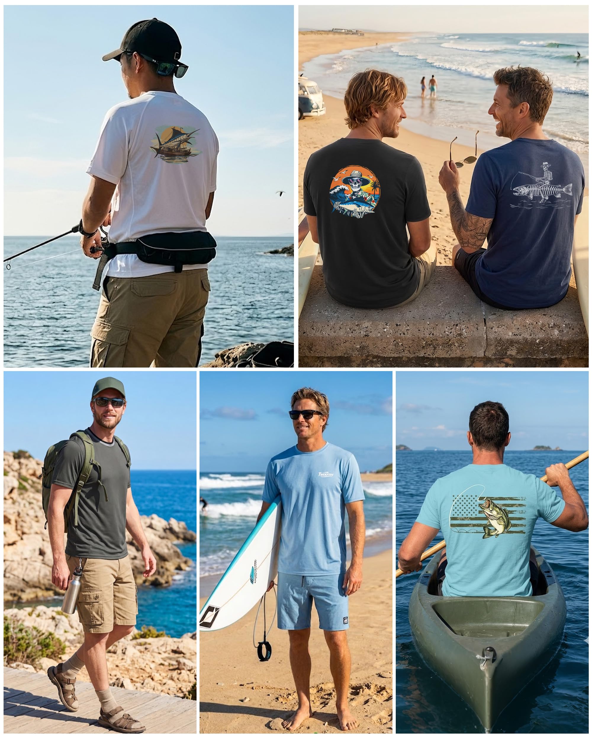 Men's Fishing Shirt Short Sleeve, UPF 50+ UV Sun Protection T-Shirt, Quick Dry Graphic Tee for Swim Surf — view 5