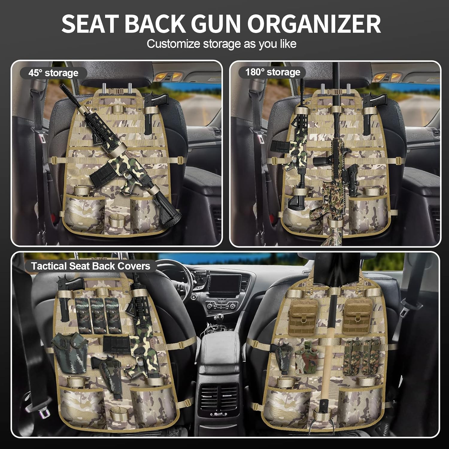 Seat Back Organizer Tactical Gun Rack-Hunting Accessories Gear Covers Tactical Molle Vehicle Panel Concealed storage Cover Automotive Gun Rack Holder Protector for Universal Fit Vehicles for TRUCK MPV : Sports & Outdoors