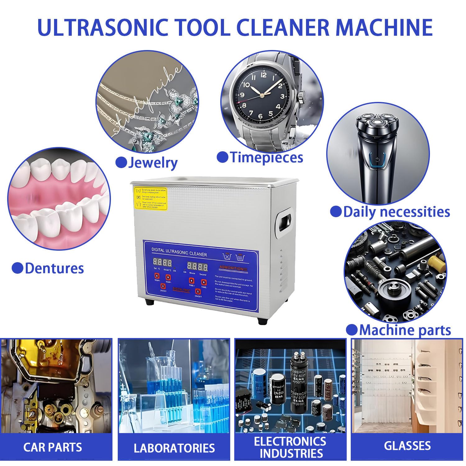 Pulitore a ultrasuoni professionale, pulitore a ultrasuoni digitale con timer e riscaldatore digitali, pulitore a ultrasuoni industriale per orologi, strumenti, utensili e parti metalliche 4.5L