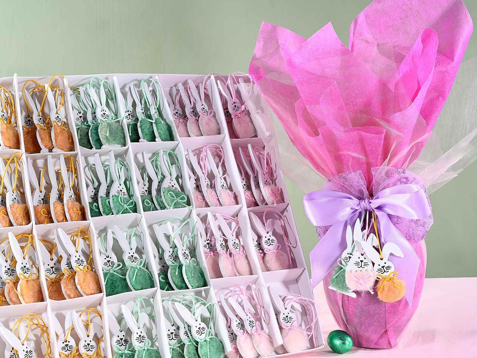 Gruppo Maruccia - Addobbi Pasquali da Appendere a Forma di Coniglietti - Decorazioni per la Casa in Legno - Set 72 Pezzi Assortiti