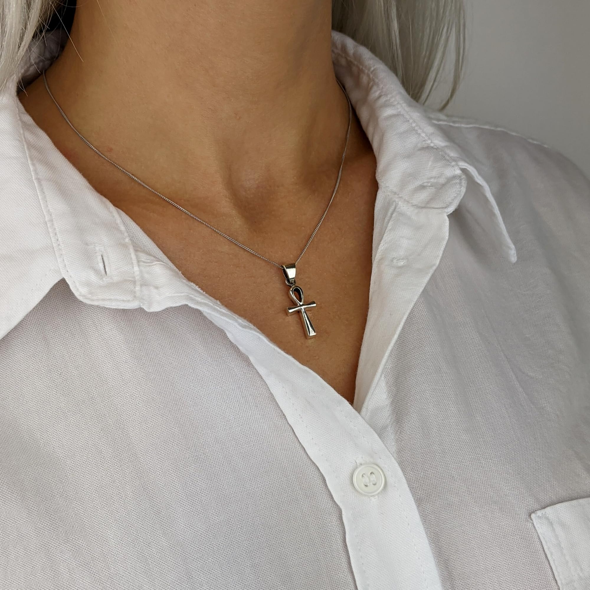 81stgeneration Ankh-Anhänger | Halsketten aus 925er Sterlingsilber für Damen 45,7cm | Massive Silberkette Ägyptisches Kreuz Herrenhalsketten | Geschenk für Männer | Wicca-Schmuck