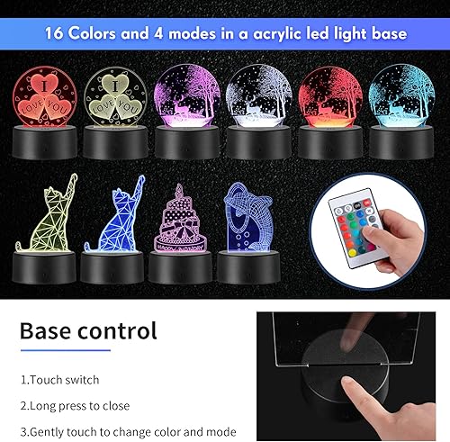 Miniatura 3 de VIHOSE 36 juegos de base de luz LED nocturna 3D que incluye 36 bases cuadradas de luz acrílica, 36 hojas acrílicas transparentes en blanco, 36