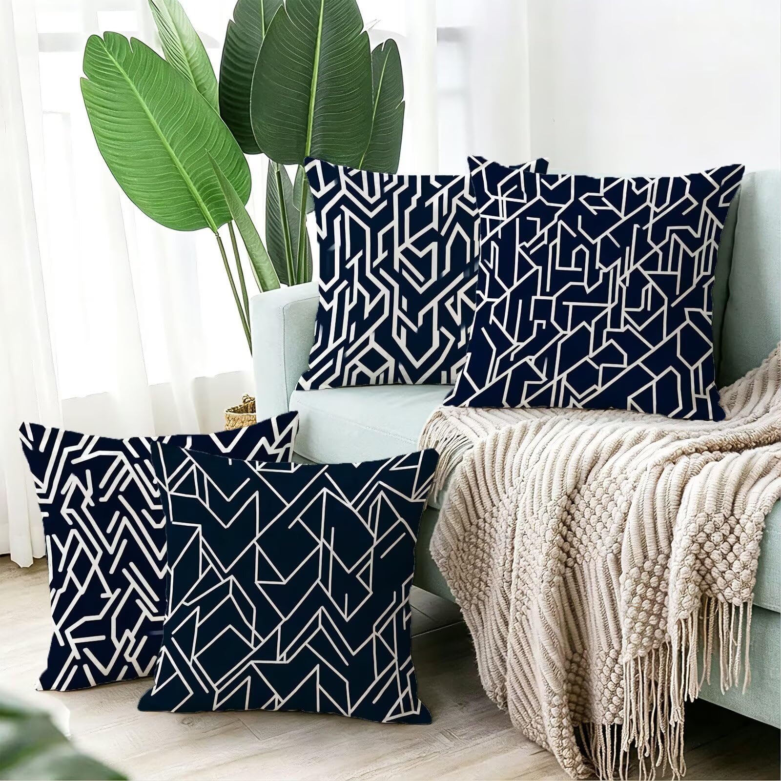 Blu Federe Cuscini Divano 65x65cm, Cuscini da Esterno Set de 4, Cod-289