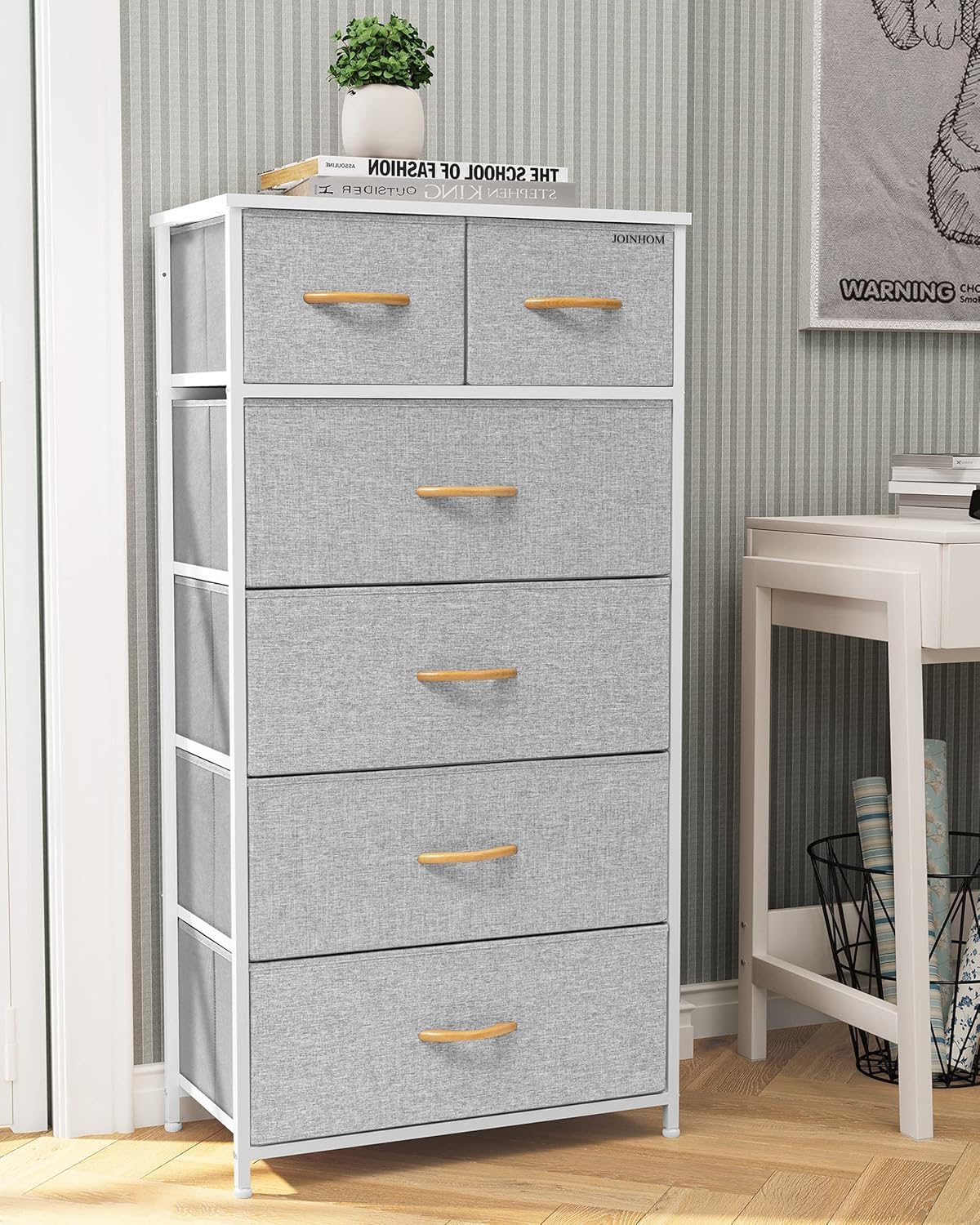 Cassettiera a torre con cassetti, cassettiera alta in tessuto per camera da letto, ufficio, ingresso, soggiorno e armadio; struttura in acciaio robusto, contenitori facili da tirare e piano in