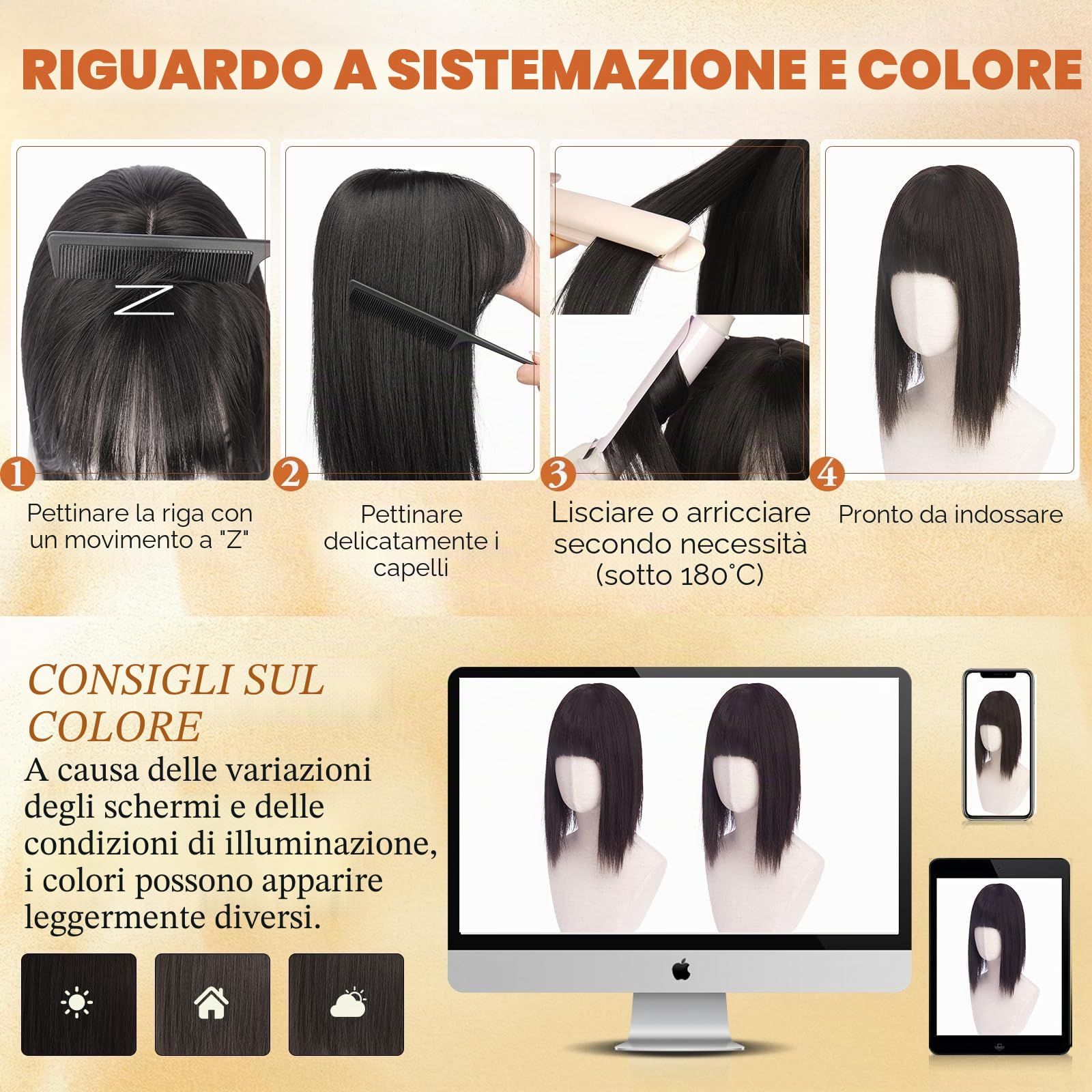 Sofeiyan Haar Toppers per le donne, 30 cm clip-on capelli con frangia, 62 g Toppers capelli sintetici Adatto per le persone calve,Nero Naturale
