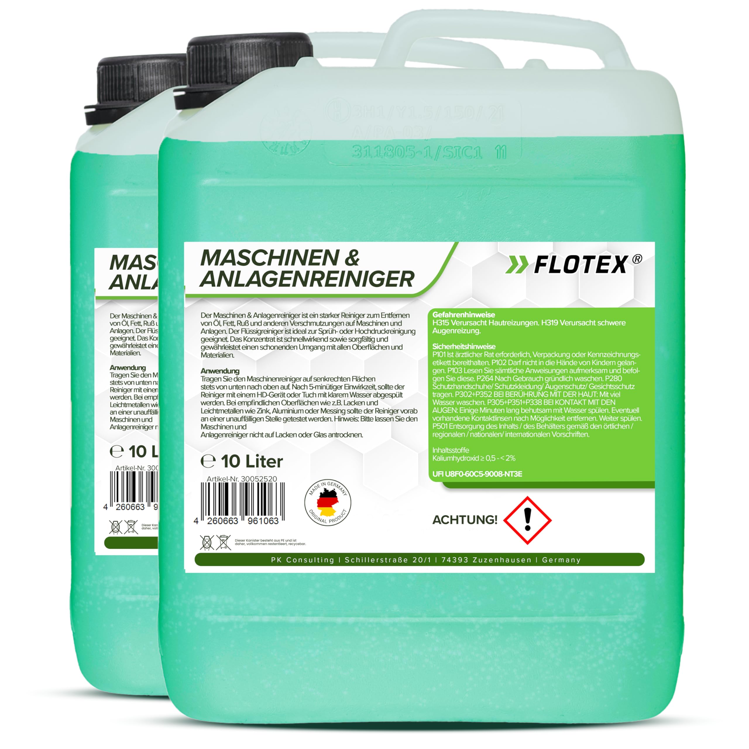 Maschinen & Anlagenreiniger Konzentrat, 2 x 10L Entfernen von Öl, Fett und Ruß auf industriellen Geräten und Anlagen