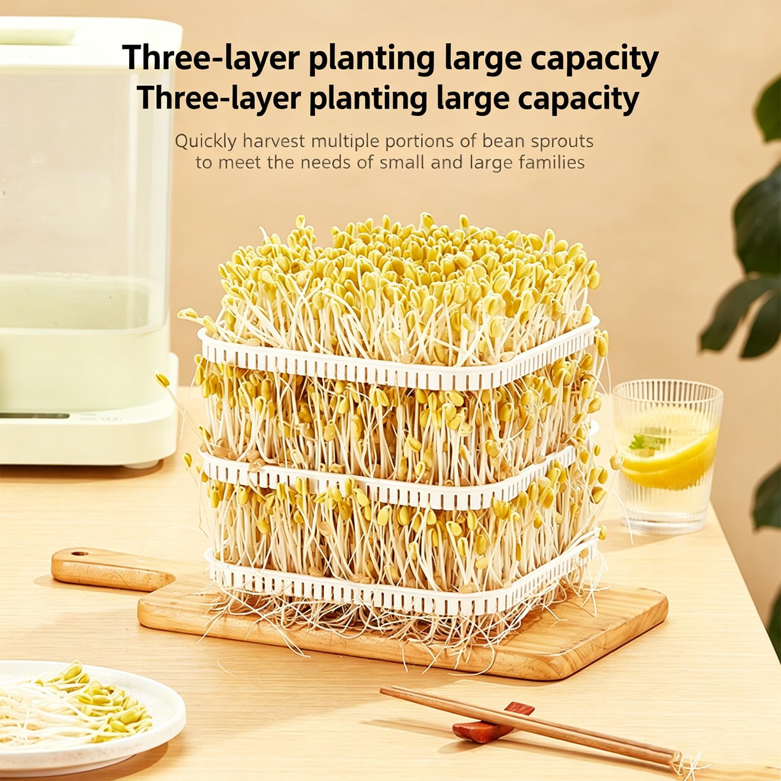 Germoir Automatique - 3 Niveaux, Grande Capacité, Réservoir Deau De 1,5 L, Kit De Germination pour Radis, Herbe De Blé, Graines Diverses Et Haricots