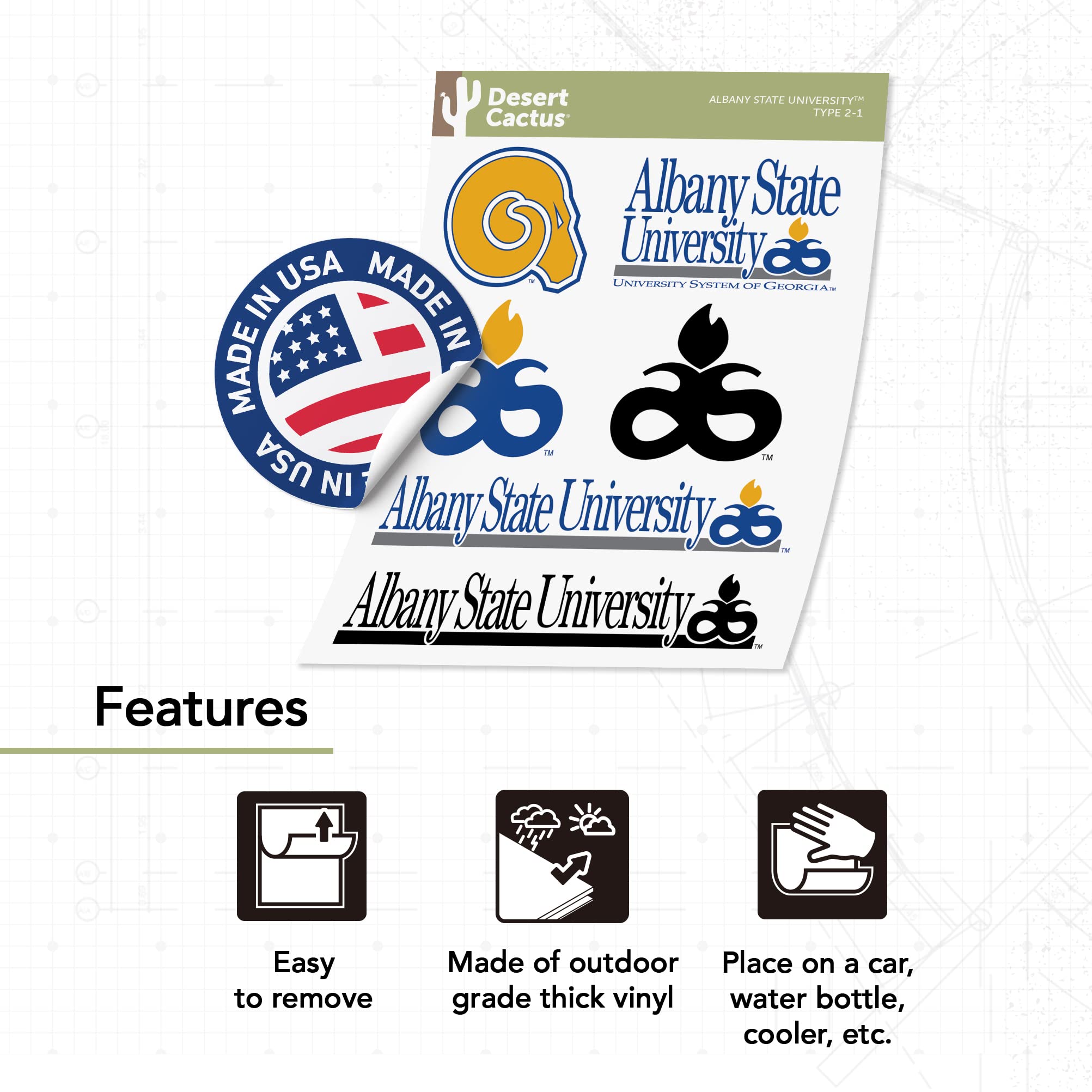 Albany State University NCAA Sticker Sheet | Officially Licensed Vinyl Decals (8.5"x11")