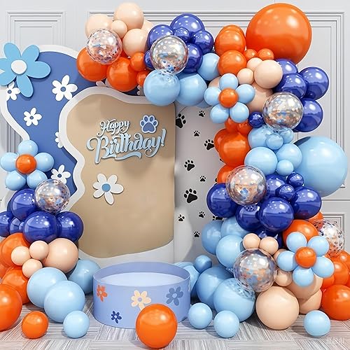 Miniatura 15 de Kit de arco de globos azules y naranjas, kit de guirnalda de arco de globos espaciales con globos plateados metálicos, globos de látex azul marino