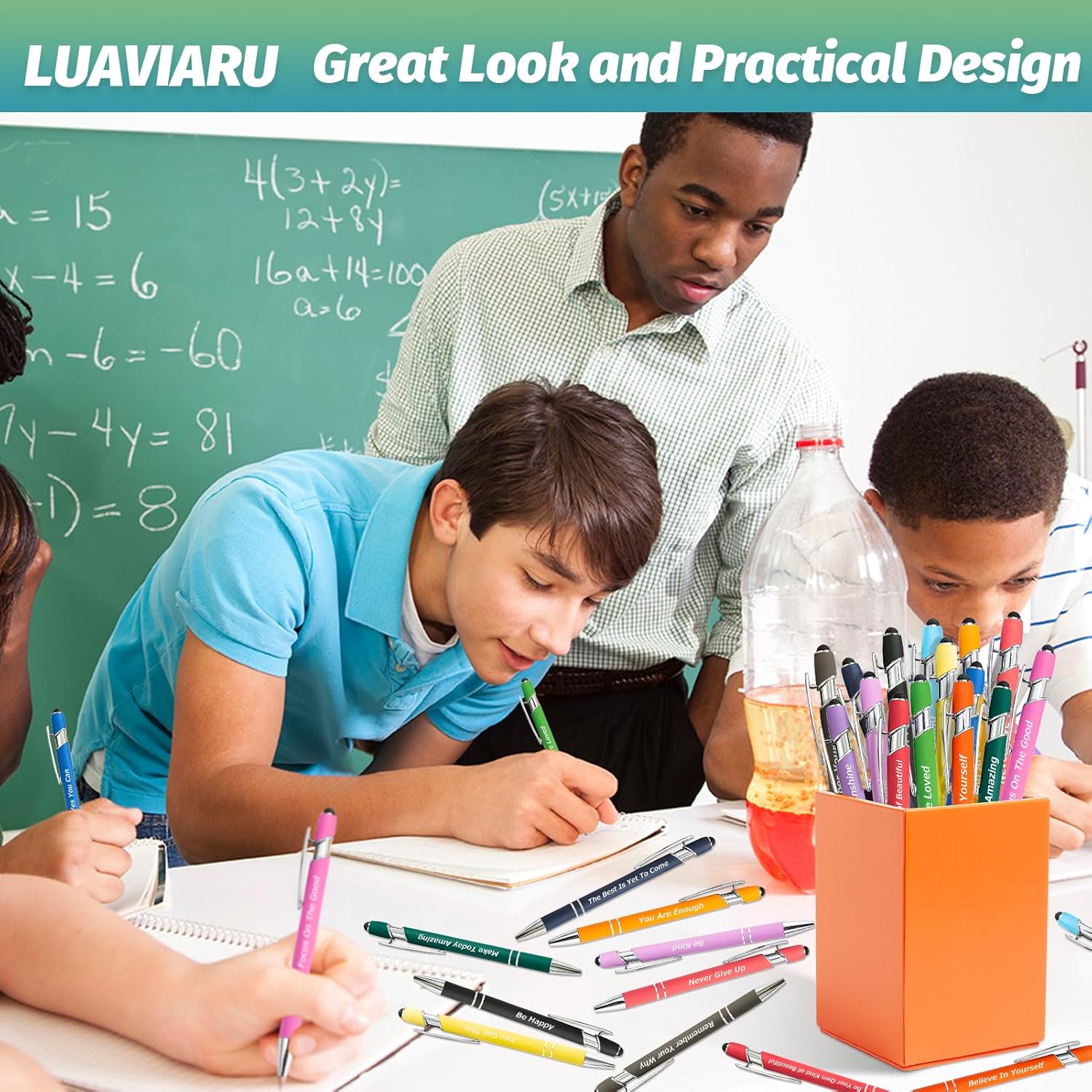 40 Piece Inspirational Pens Kit with Stylus Tip & Sayings – 20 Motivational Pen + 20 Individual Bags – Uplifting Quote & Positive Ideas – For Teachers, Office, School, Meetings, Team Events - Image 2