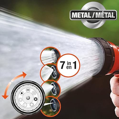 GARDENA 32121 Control Metal Multi-Purpose 7-in-1 Spray Gun with Built in Flow Control, 7 x 3 x 9 inches, orange