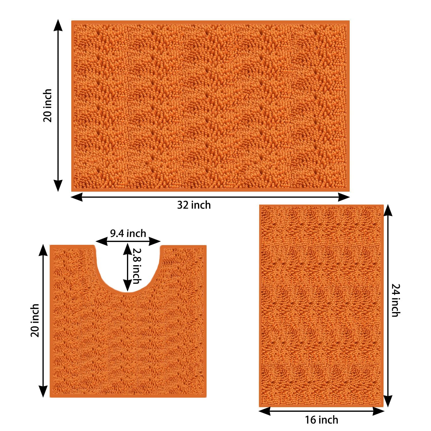 COMPOLICY Chenille Bathroom Mat Sets 3 Piece, U-Shaped Contour Toilet Rug Bath Mat Set - Image 3