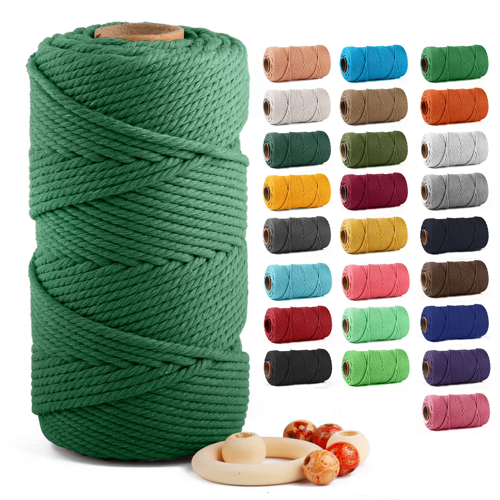 ZUEXT Macrame Cord, Emerald Green, 5mm x 109yds Cotton String Macrame Yarn
