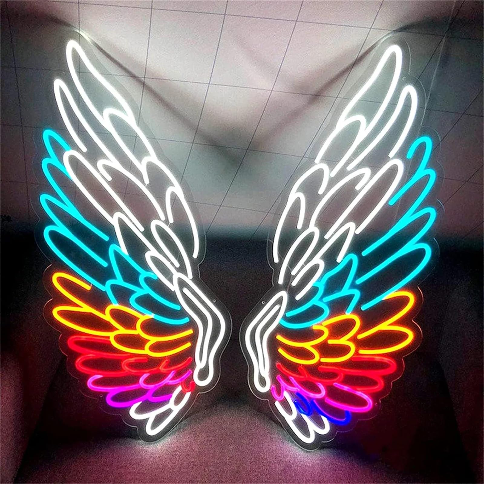 Letrero luz neón led alas ángel Coloridas señal Luminosa led alas ángel Letrero luz led ala Letrero neón Fiesta Navidad Dormitorio Bar Pub Club Sala Arte con Interruptor,80cm