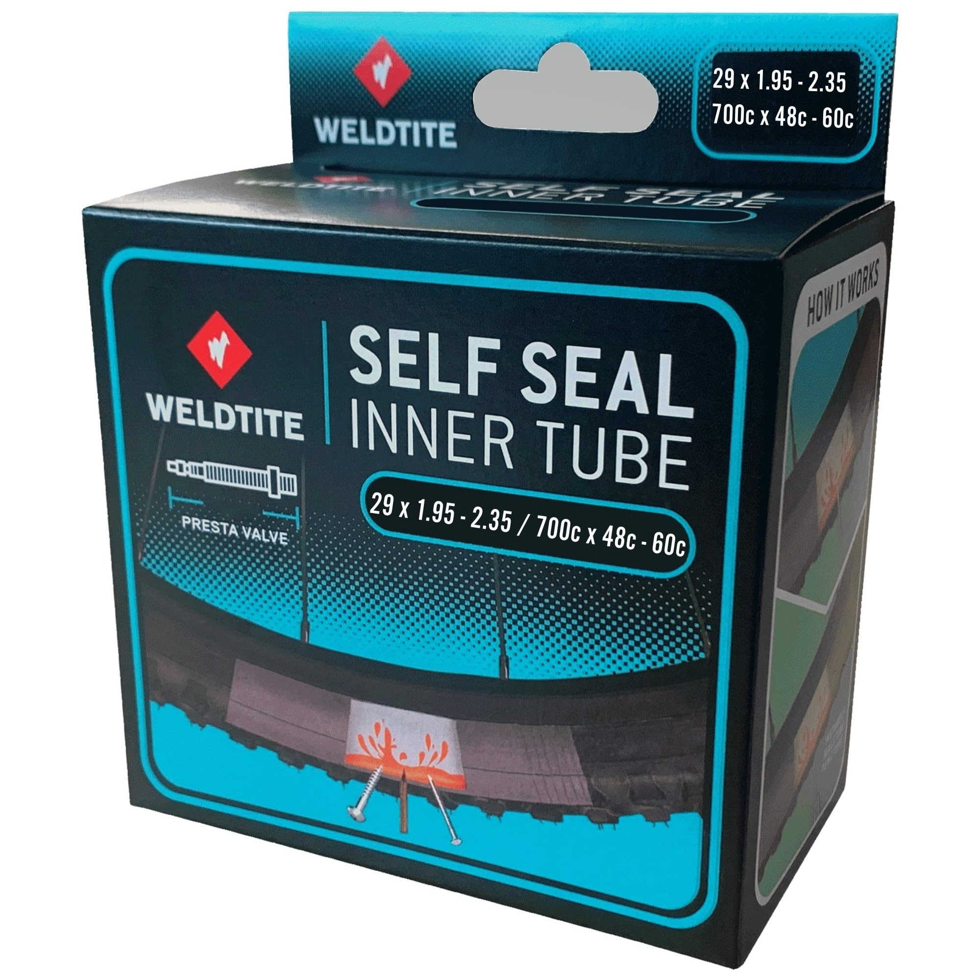 WELDTITE Self Sealing Bike Inner Tube - Durable and Efficient - 29" x 1.95-2.35 - 700c x 48c - 60c, Presta Valve