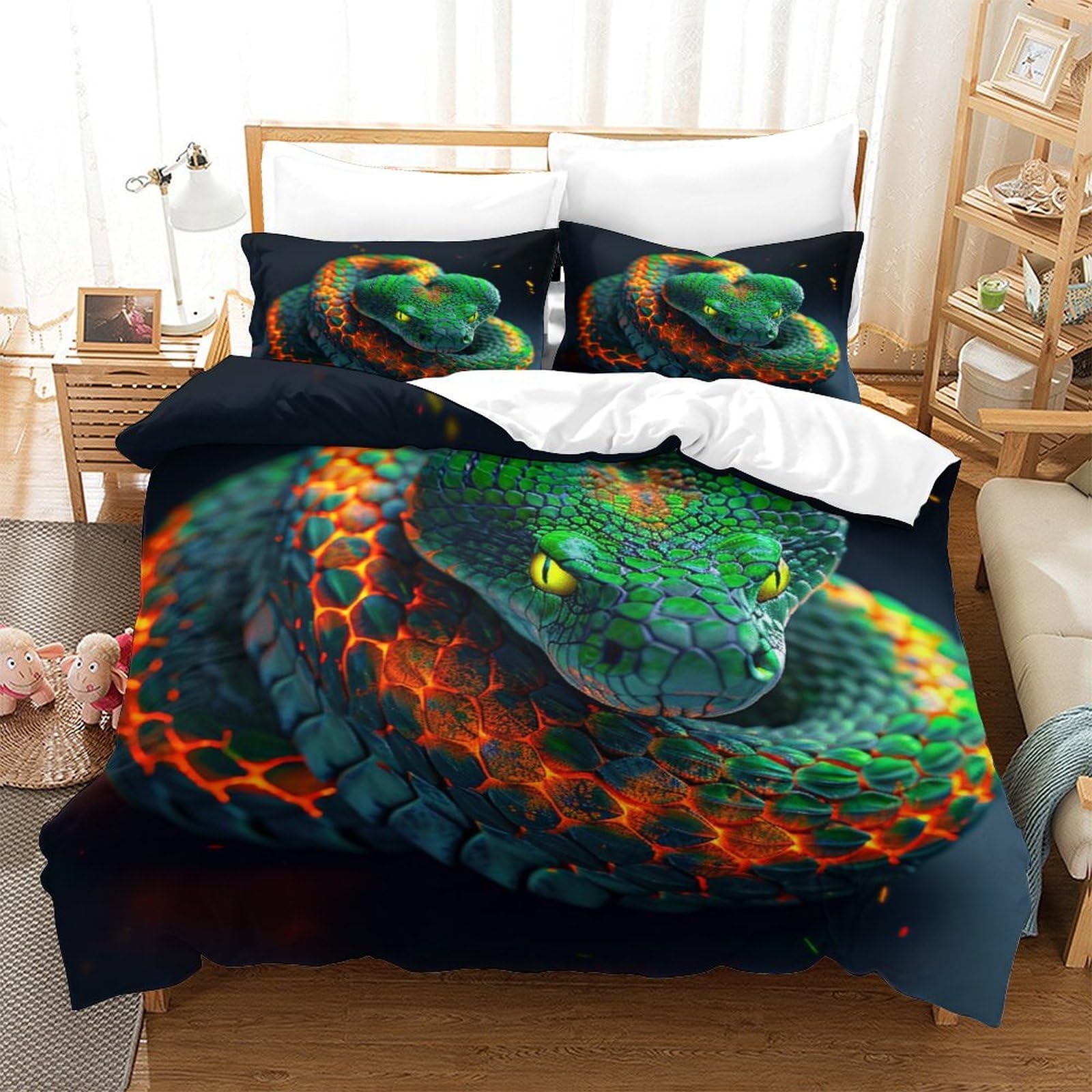 P1S9U7W5Y Vivid Snake Pattern 3D Printed Duvet Cover Set 3pcs Microfiber Animal Bedding Set Double（200x200cm）