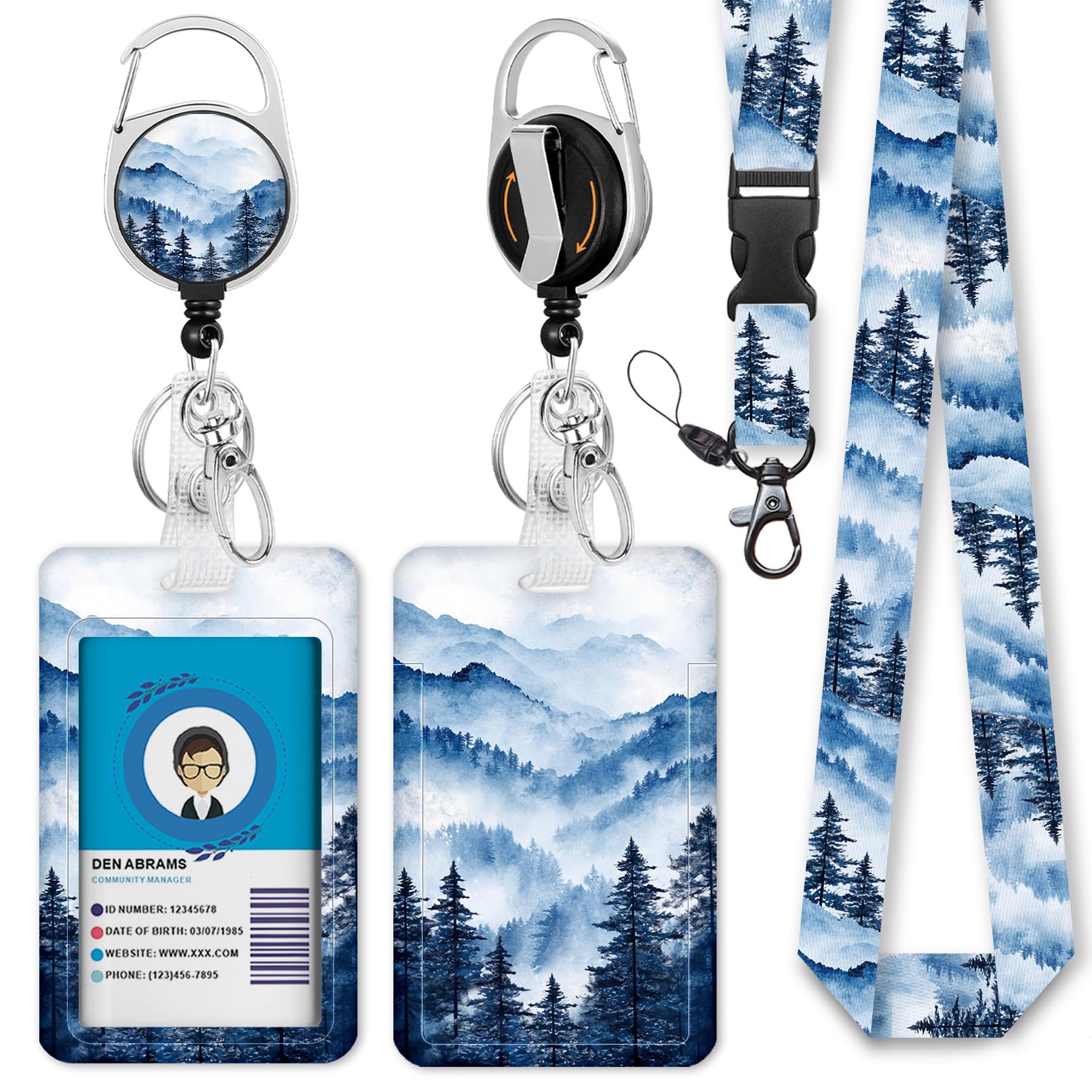 Giancomics Forest Lanyards for ID Badges Holder, Retractable Badge Reel