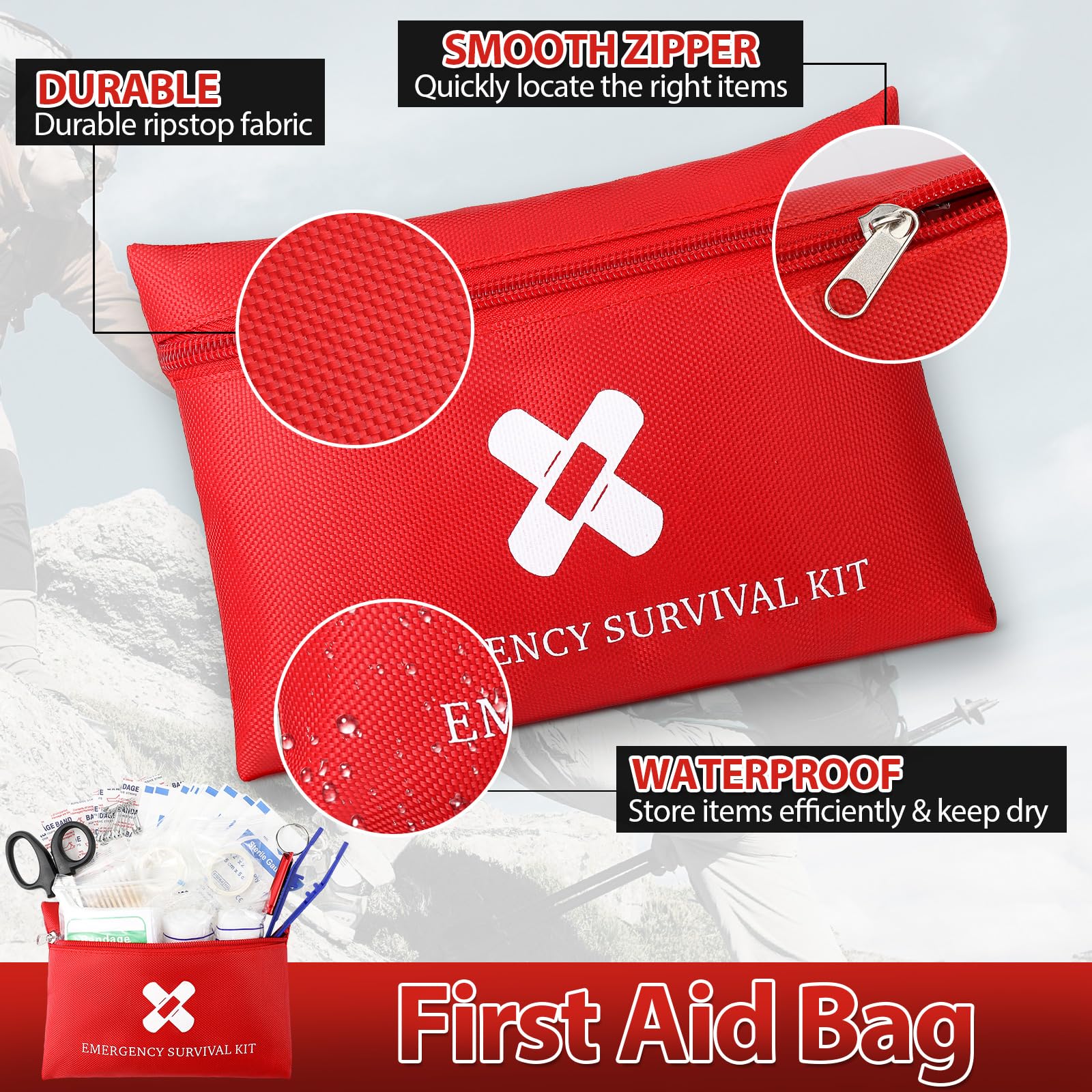 Geiserailie 10 kleine Erste-Hilfe-Set, Reisegröße, Mini-Erste-Hilfe-Set, Großpackung, Notfall-Selbstpflege-Paket für Obdachlose, Abschlussfeier, Reisen, Sport, Wandern, Outdoor, 10 einzelne Beutel mit