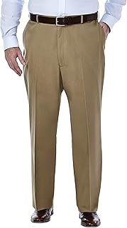 Haggar Men's Big & Tall Premium No Iron Khaki Classic Fit Expandable Waist Flat Front Pant