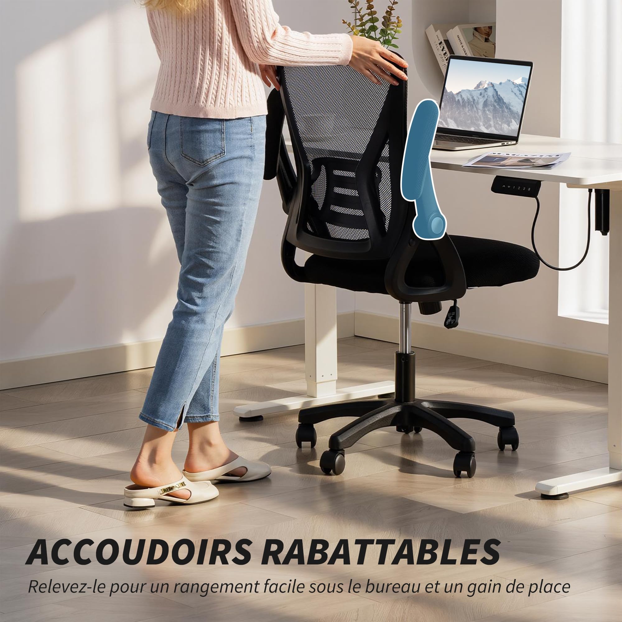 HOMCOM Chaise Bureau Ergonomique Pivotant à 360° 59,5x56x93-103 cm Noir