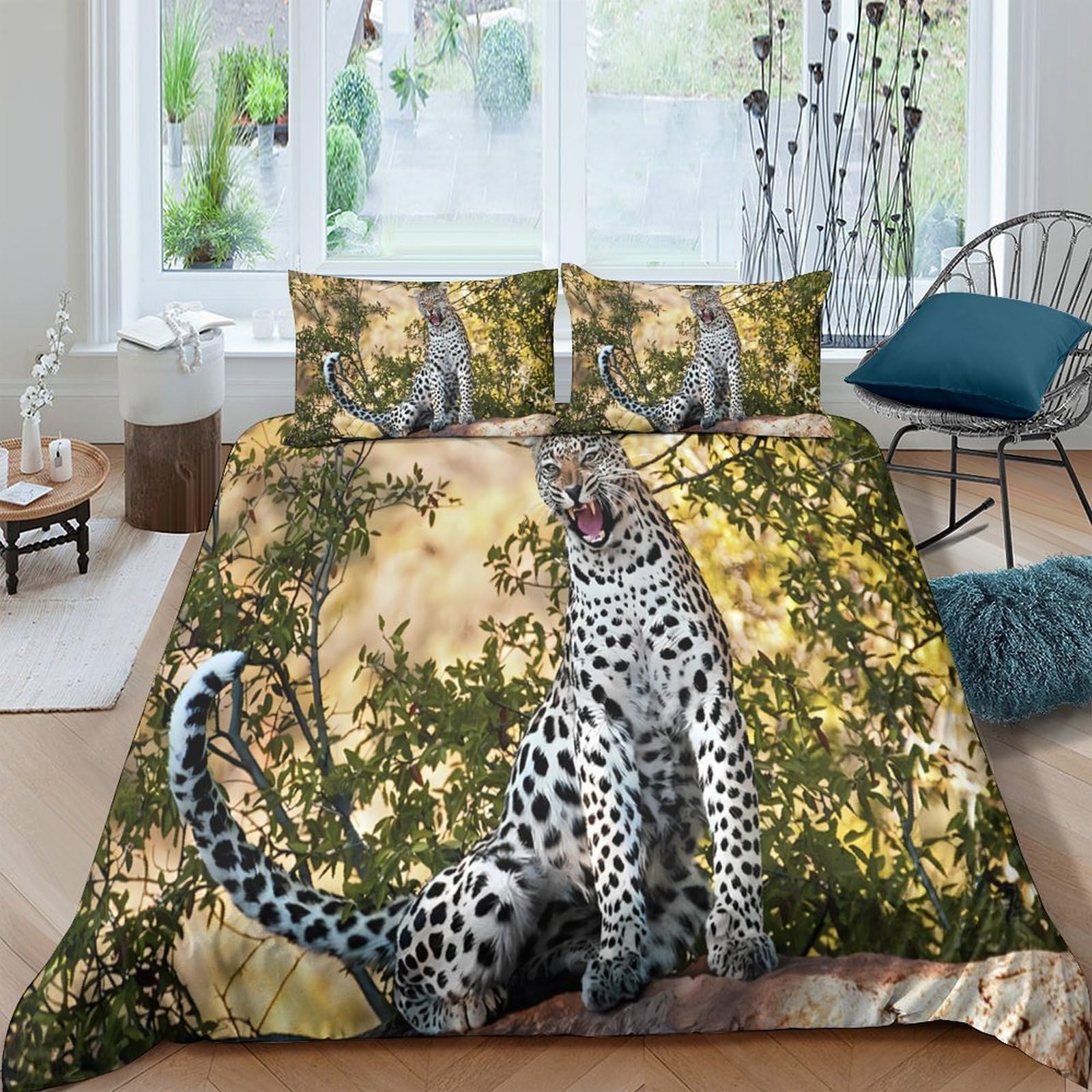 Ctjqhvkz Style-3 3D Printed Leopard Forest Fitted Sheet Microfiber Soft Non Slip Washable Jungle Bed Cover For Bedroom Guestroom Decor Single（135X200cm）
