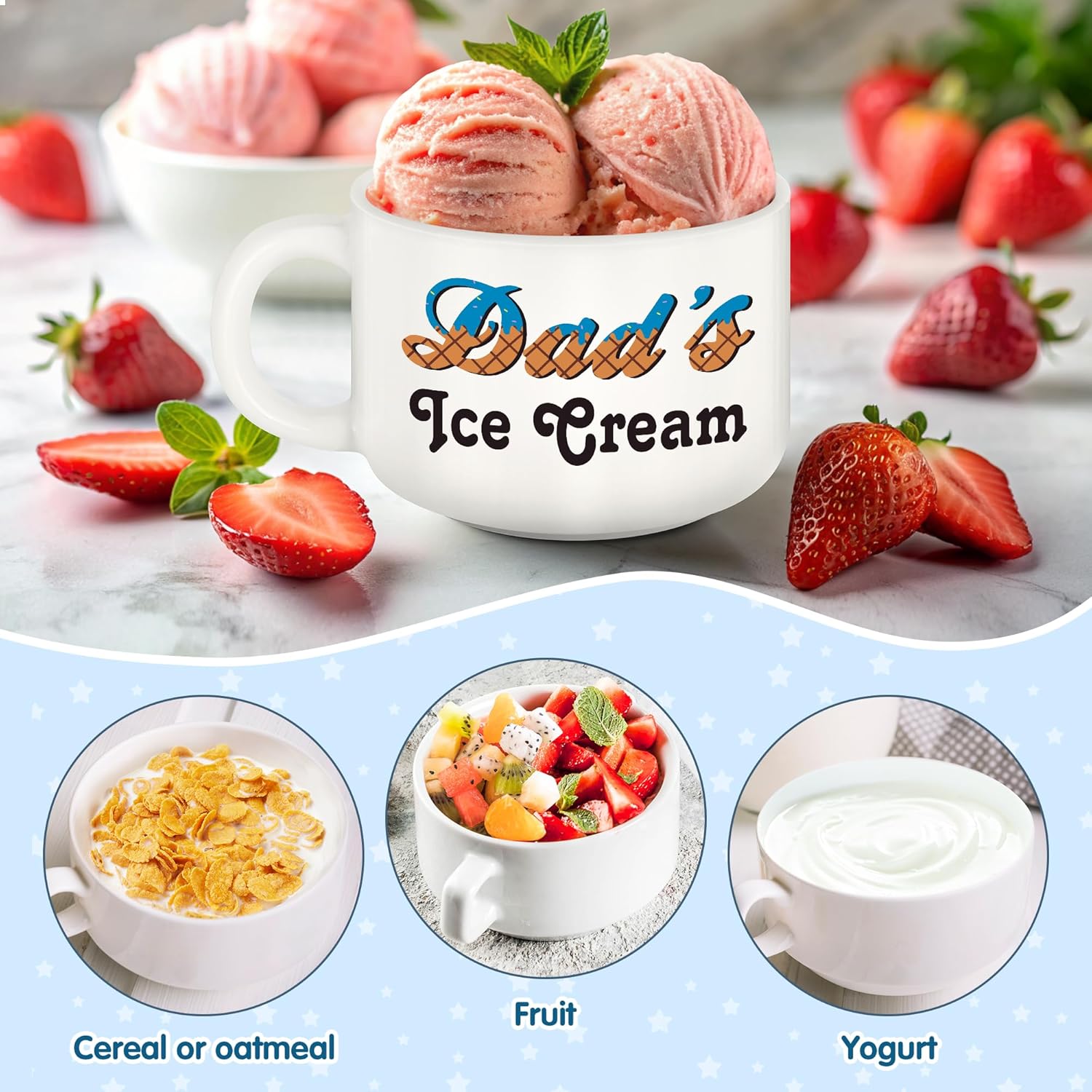 Valentines day Birthday Gifts for Dad from Daughter Son, Dad Gifts for Fathers Day, Cool Present for Father Step Bonus New Dad's Ice Cream Bowl with Shovel Spoon Set, Best Ideal Christmas - Image 4