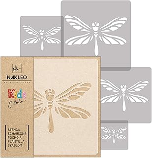 NAKLEO 5 pcs Reusable Plastic Stencils - Dragonfly Meadow Spring - 13.4