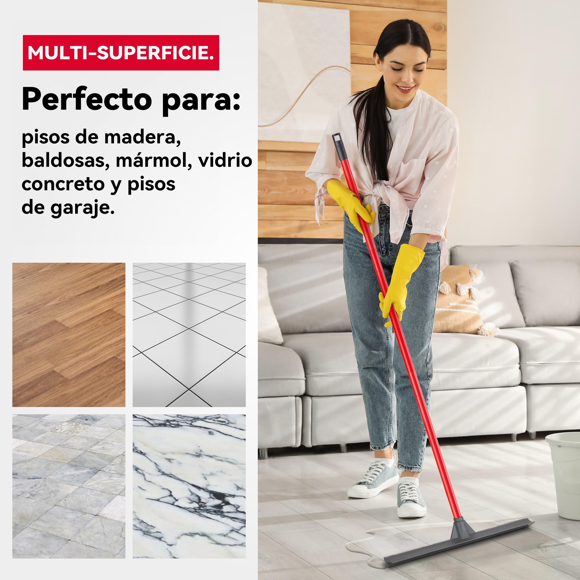 Tyroler Empujar y Tirar Escobilla de Goma Silicona | Cabezal de 100% Silicona de 44 cm | Mango de 140 cm | Escoba de Goma para Suelo | Haragan para Suelos Exterior| Aragan para Suelos | Araganes
