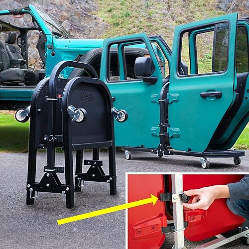 Miniatura 2 de EZ4x4 - Carrito plegable de aluminio negro de 4 puertas, soporte de puerta de almacenamiento para Jeep® Wrangler JL JLU JK JKU TJ YJ y Gladiator JT