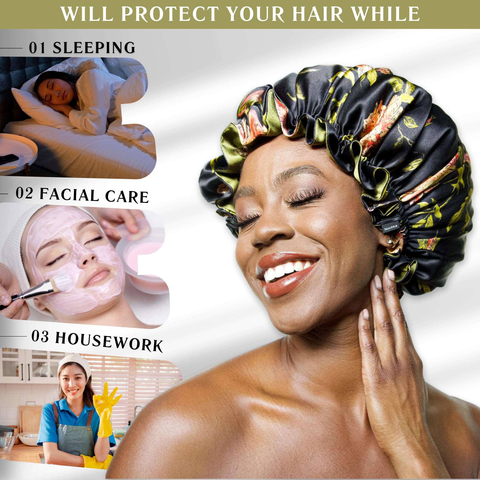 100% Mulberry Silk Bonnet for Sleeping Women - Handmade in USA 19 Momme Double Layer Reversible Silk Hair Wrap, Non-Slip Bonnet for Curly & Natural Hair, Luxury Hair Protection While Sleeping (Wild Rose Print)