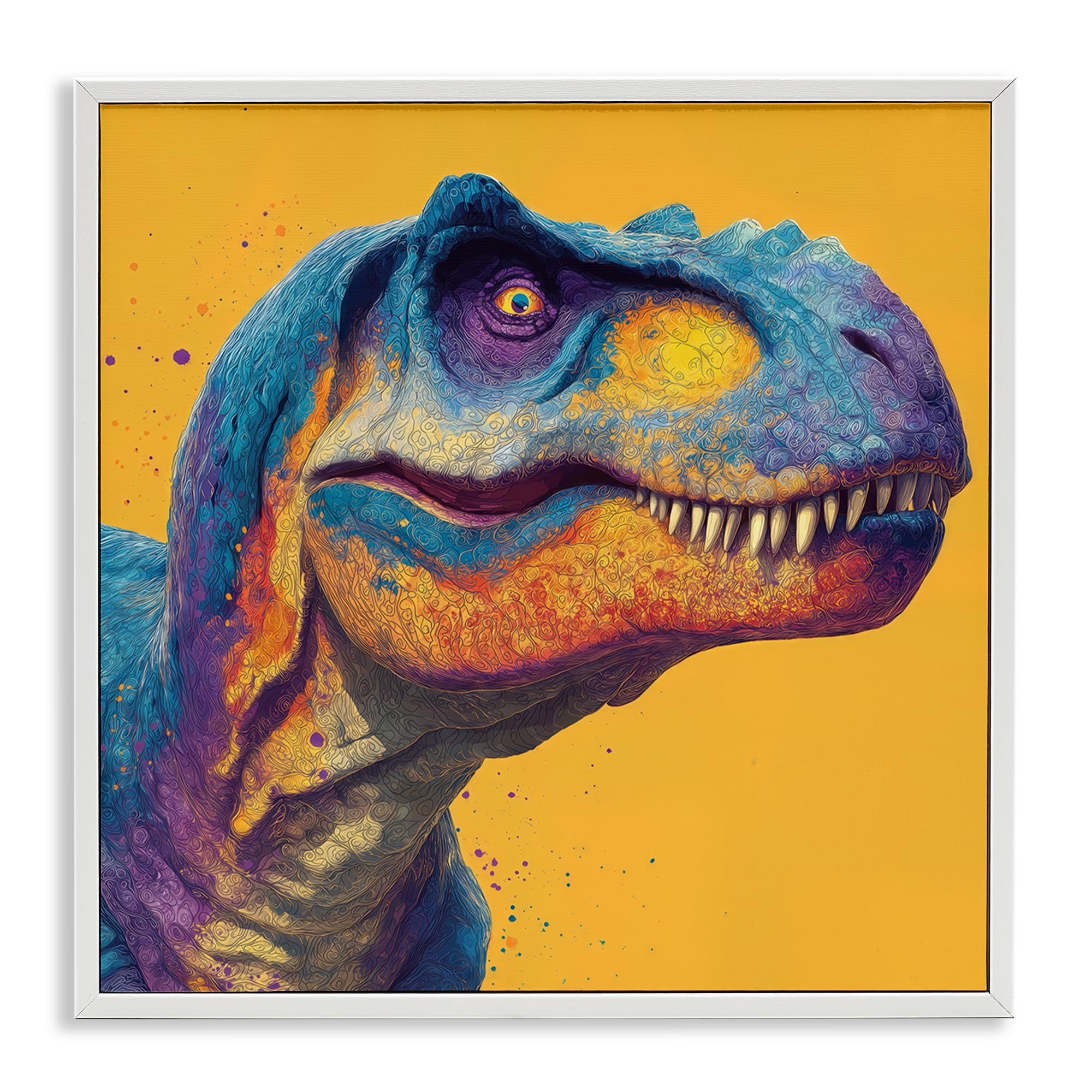 Stupell Industries Coastal White (Textured) 'Vibrant T-Rex Portrait', Framed Giclee Art, White, 24 X 24 Inches, Easy To Hang And Sturdy, Made In Usa, By Wumples
