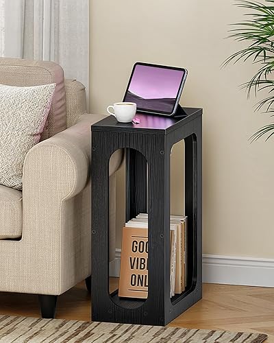 Mesa auxiliar estrecha, mesa auxiliar delgada, mesita de noche delgada moderna, estructura geométrica, sofá de 2 niveles, compañero de noche, para