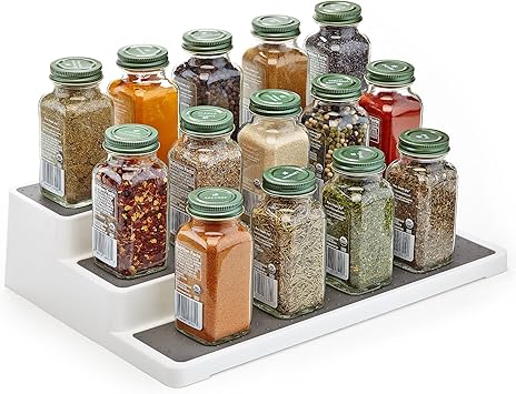 Home Intuition 3-Tier Non-Skid Spice Rack Step Shelf Pantry Kitchen Cabinet Organizer, 14.4-inch,...