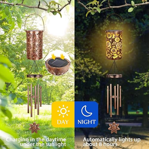 Miniatura 5 de YHmall Campanillas de viento solares para exteriores, regalos de girasol de 35 pulgadas para mujeres, mamá, abuela, campanillas de viento al aire