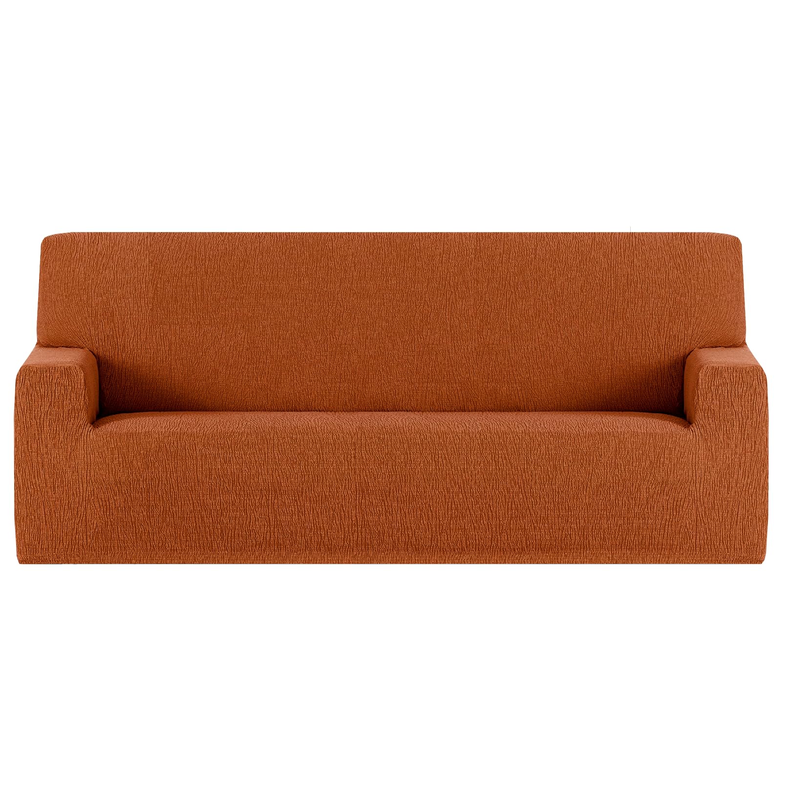 GFD - Funda de Sofá Lisa Ajustable 4 Plaza 220-260cm, Funda Protectora Cubre Sofá Elástica Antimanchas Lavable, Fundas Cubre Sofá Perros Gatos Mascotas (Naranja, 4 plazas)