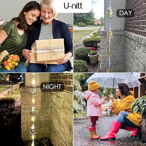 Miniatura 8 de Cadena de lluvia colección de agua para canalones, atrapador de agua de lluvia y desviador, cadenas de 8.5 pies para jardín exterior, copas