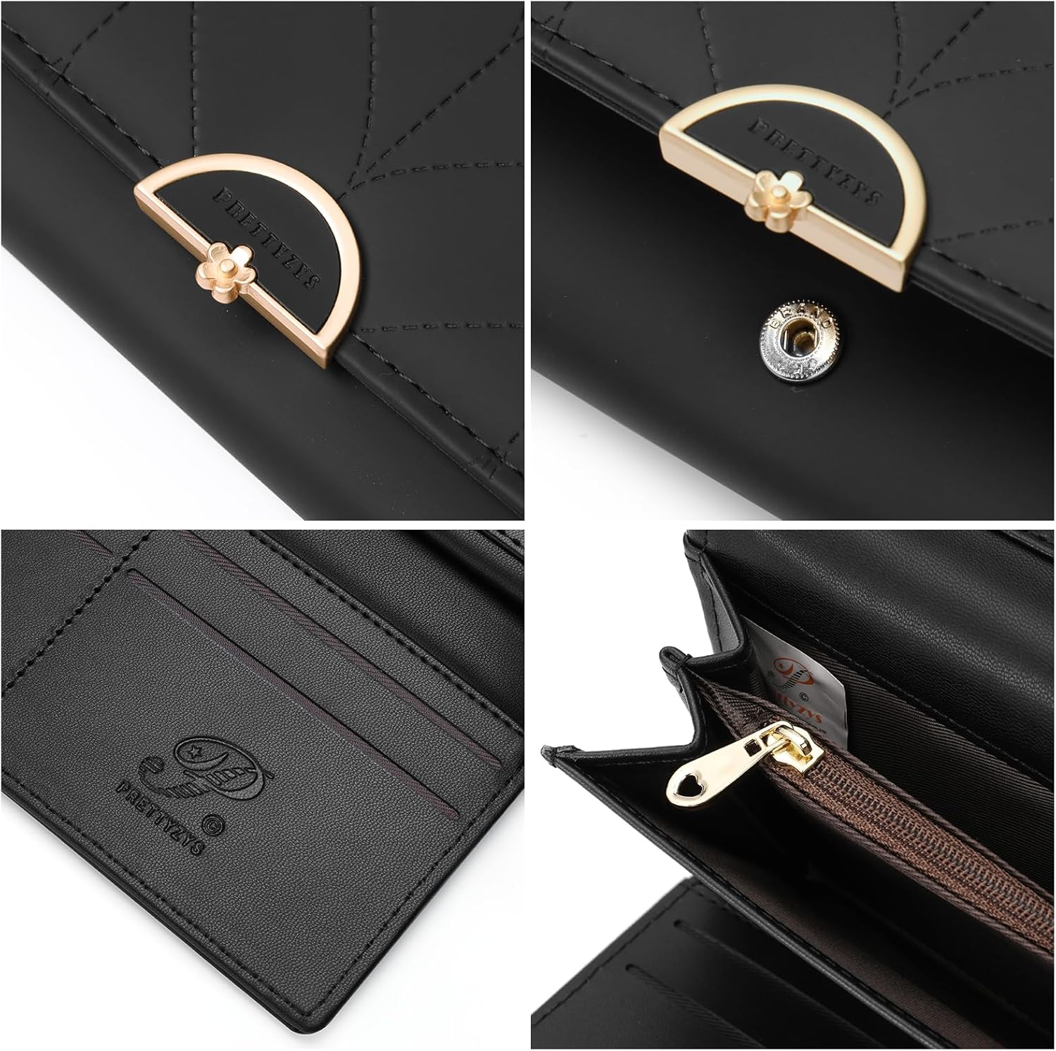 Leather Wallet for Women Trifold Womens' RFID Blocking Wallet Card Holder Purse Clutch with Zipper Coin Pocket,Black - Image 5