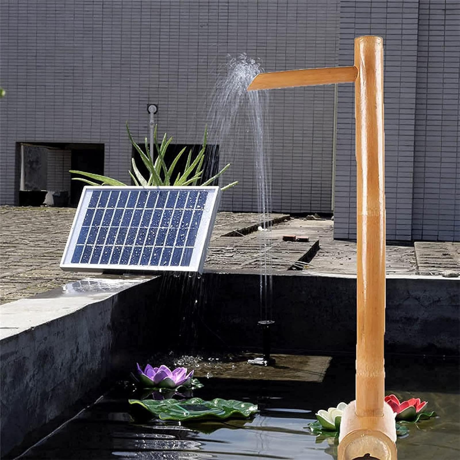 Solarny zestaw fontanny bambusowej z pompką, funkcja wody Zen Feng Shui, płynna dekoracja do ogrodu, stawu, trawnika, akwarium