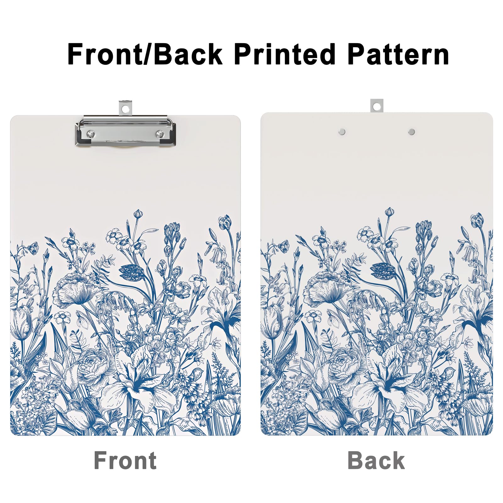 Portablocco decorativo in legno, formato A4, formato lettera, per aula e ufficio, dimensioni standard 22,9 x 31,8 cm, con clip in metallo a basso profilo, fiore blu