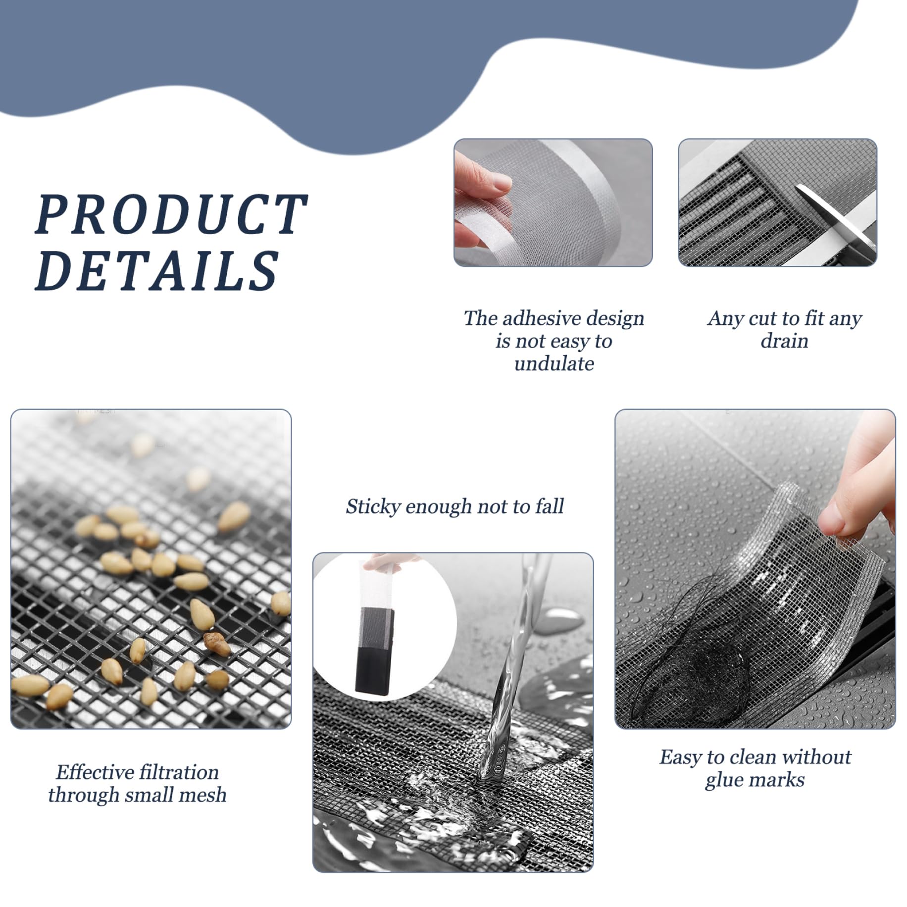 Disposable Hair Drain Stickers, 3 Inch x 16 ft Drain Stickers with Removal Tool, Adhesive Mesh Shower Drain Hair Catcher for Bathroom Bathtub & Kitchen Shower Drain Hair Catcher Shower Drain Strainer