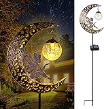 Solar Garden Lights Outdoor Decor,Moon Fairy Crackle Glass Lights,Waterproof Warm White LED Metal Stake Ornament,for Walkway Backyard Patio Lawn Pathway Decorations-Unique Gift Ideas for Gardening...