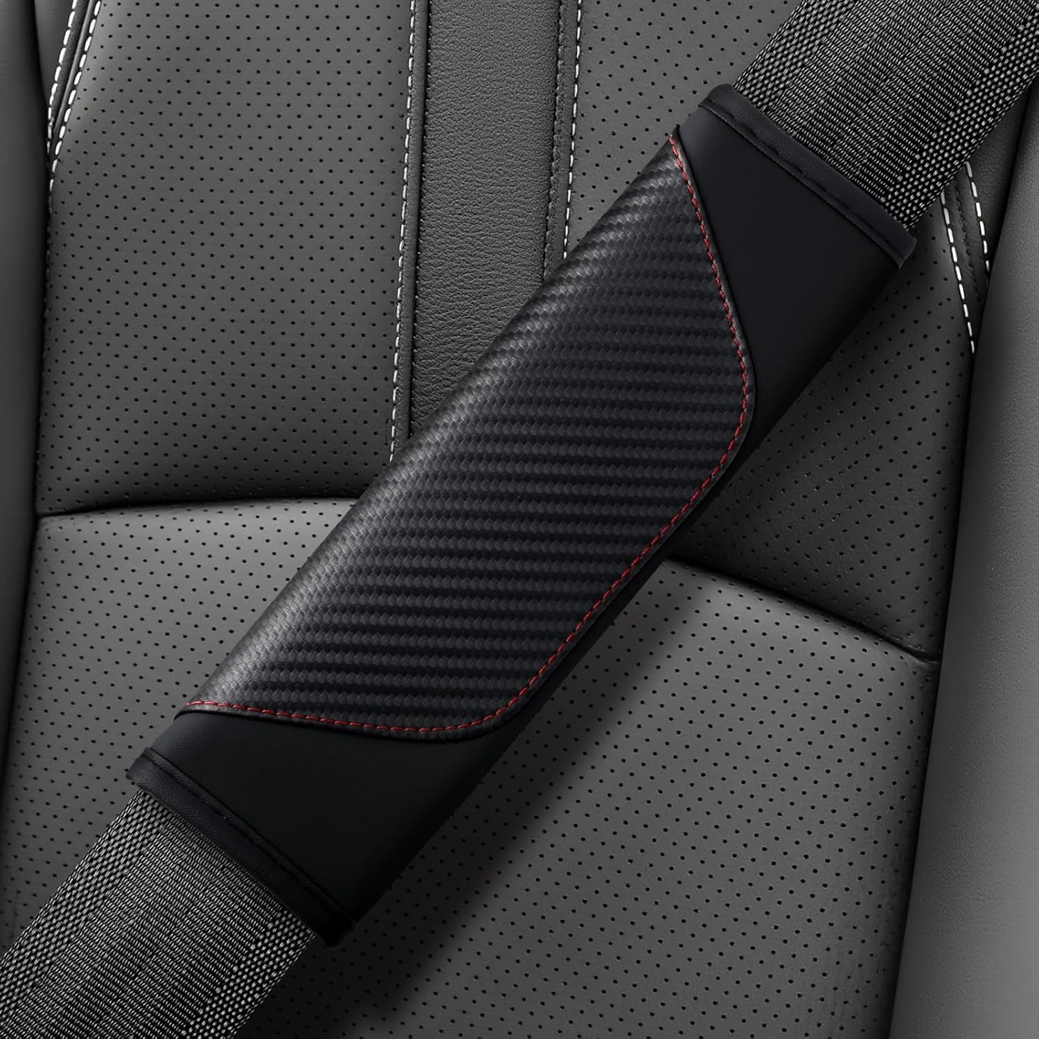 ZHANGJF 2-piece carbon fibre seat belt cushion shoulder pads for Benz EQE SUV 2025, soft car safety belt cover pads, interior accessories,Black/B